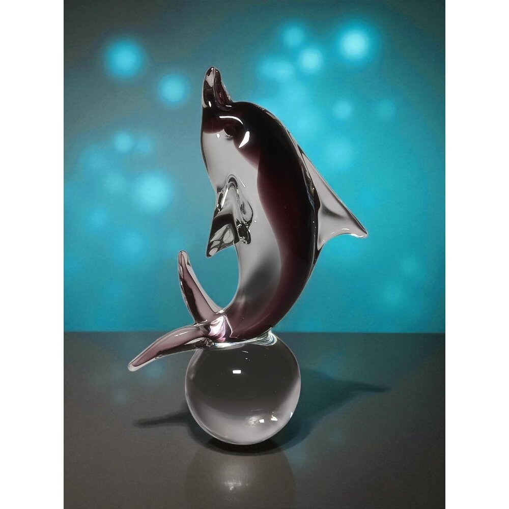 Purple Dolphin Art Glass Figurine Paperweight Ocean Marine Sea Animal Gift Idea